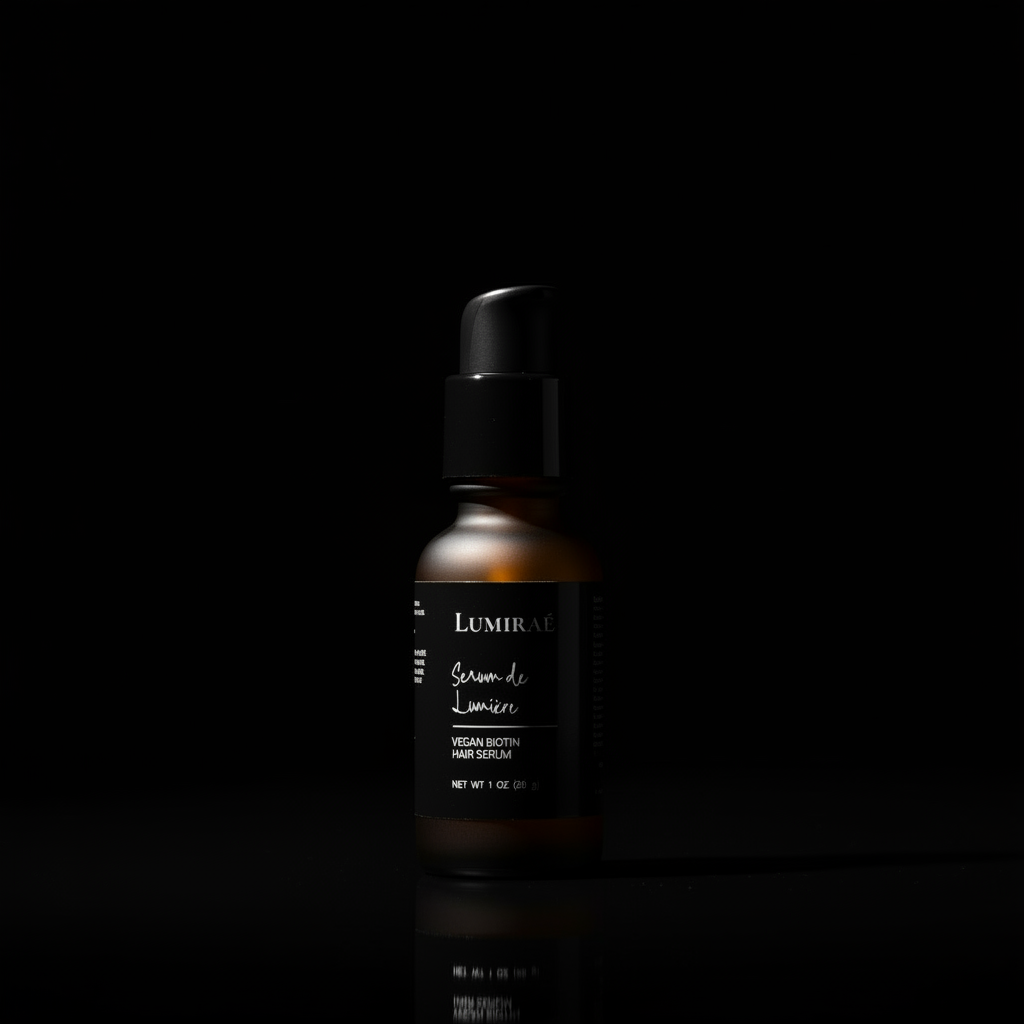 Lumiraé serum bottle on a black background